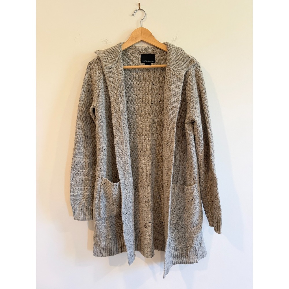 Cynthia Rowley Womens Medium Heather Oatmeal Wool Open Front Cardigan Sweater